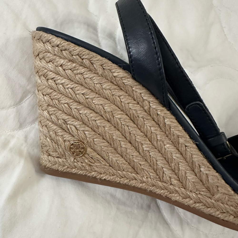 Tory Burch Landon Wedge Espadrille in navy New - ankle strap leather size 8.5 - Picture 7 of 9